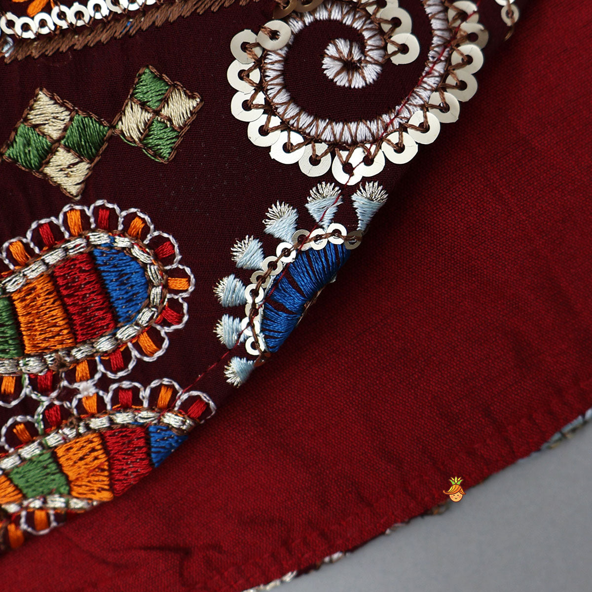 Heavy Embroidered Velvet Top And Gota Lace Work Flared Lehenga