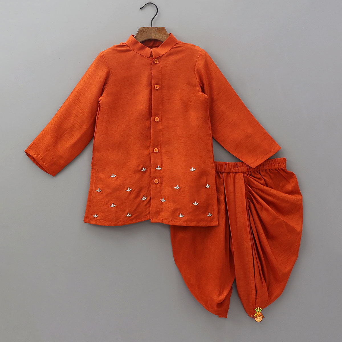 Ethnic Kurta With Hand-Painted Jacket And Matching Dhoti