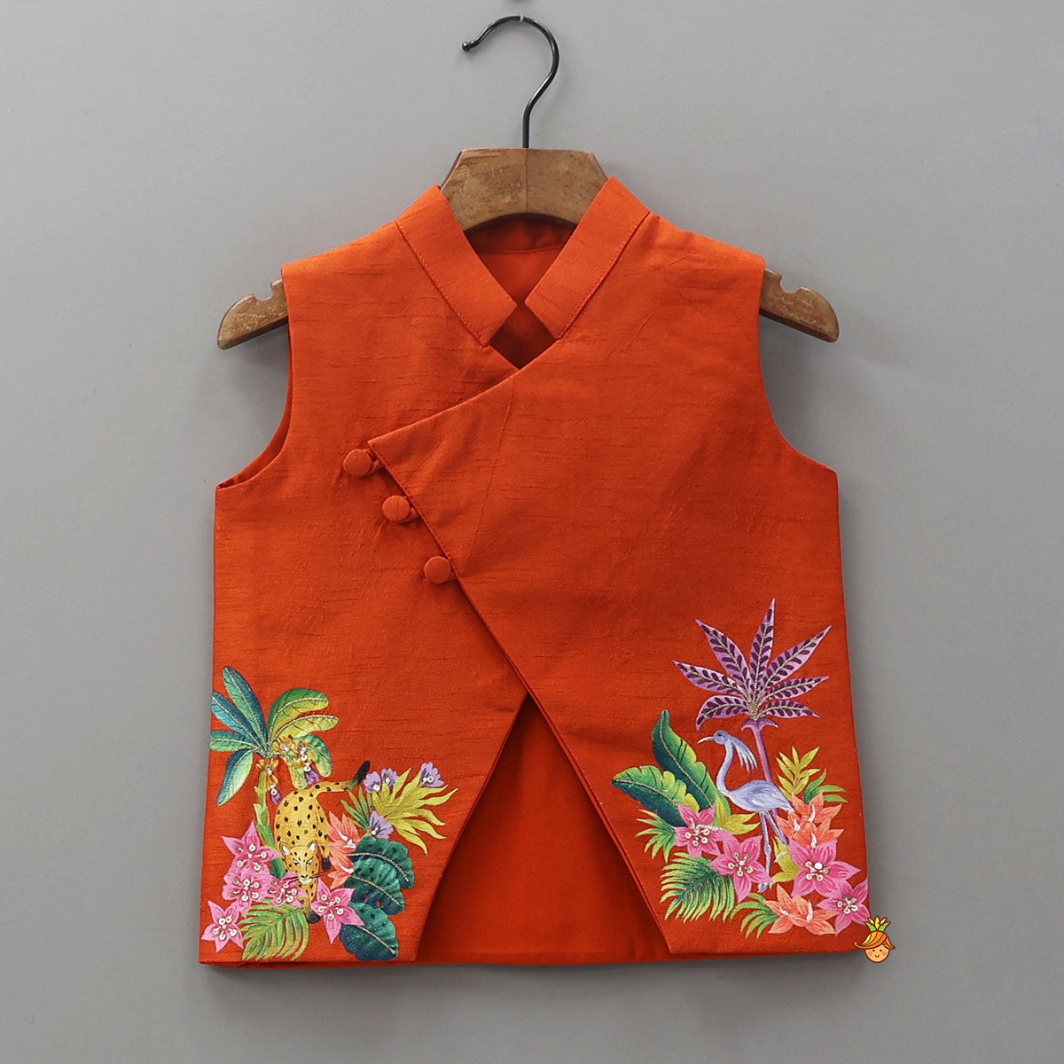 Ethnic Kurta With Hand-Painted Jacket And Matching Dhoti