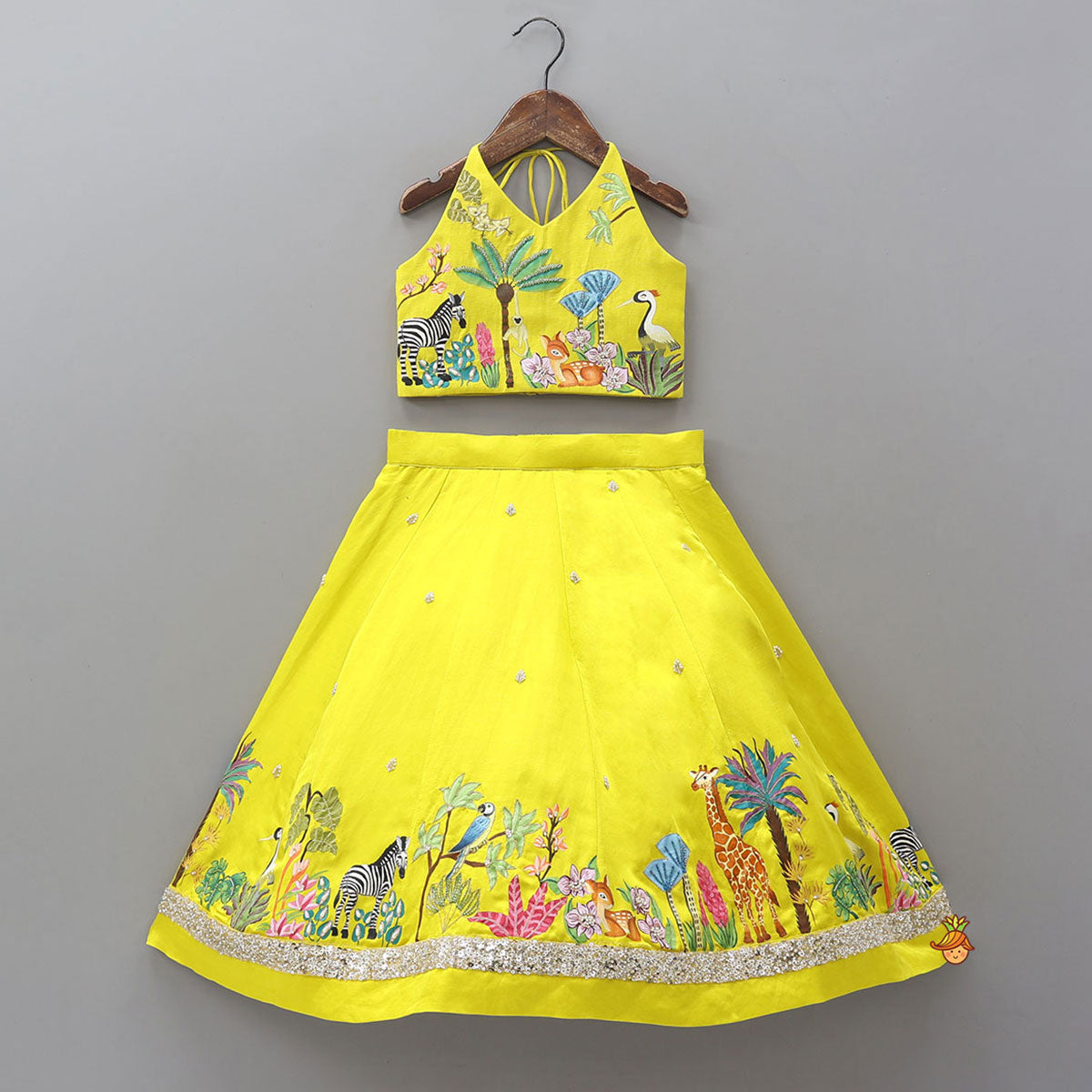 Hand Painted Halter Neck Top And Lehenga With Beautiful Lace Work Dupatta