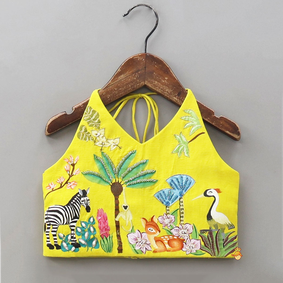 Hand Painted Halter Neck Top And Lehenga With Beautiful Lace Work Dupatta