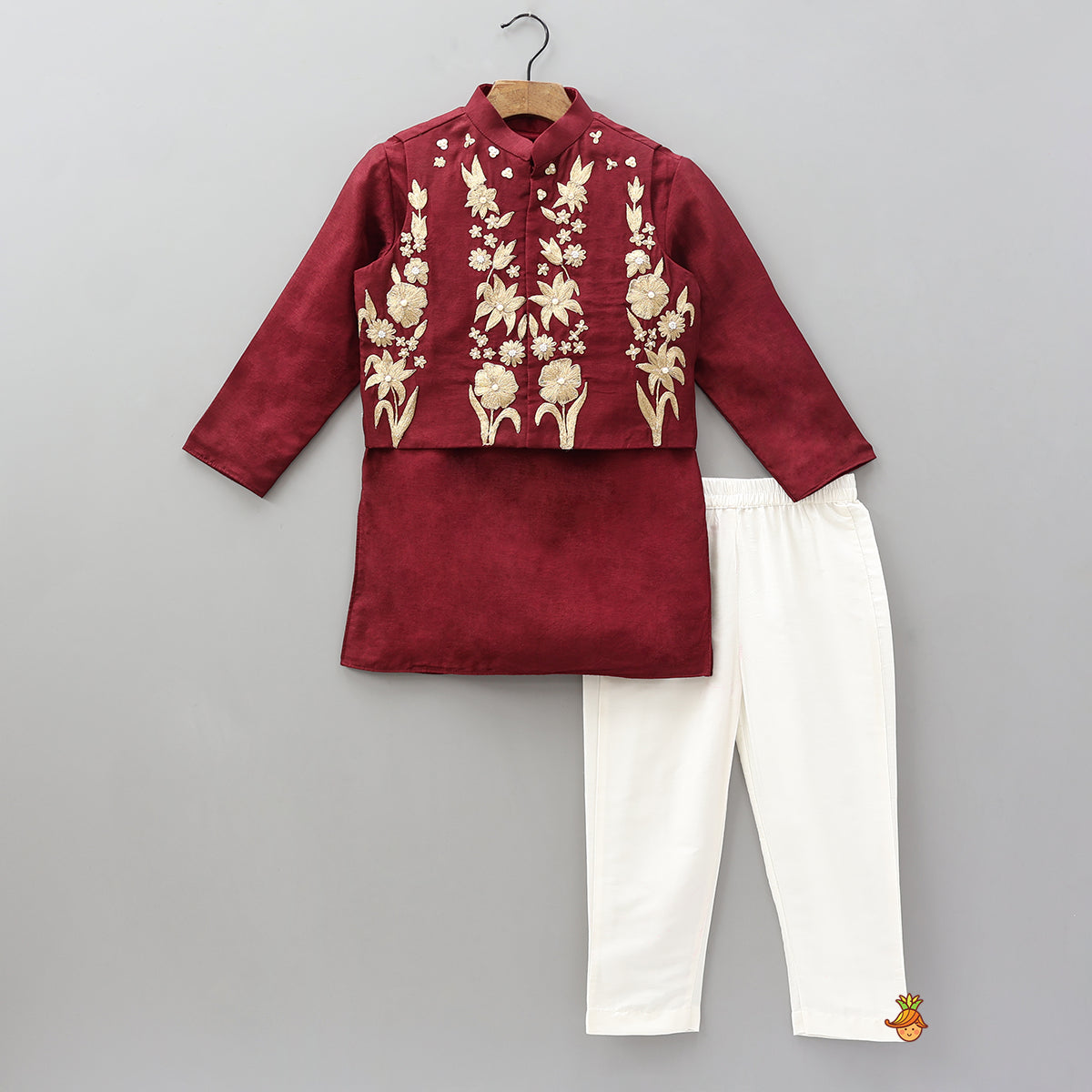 Ethnic Kurta With Embroidered Jacket And Pyjama