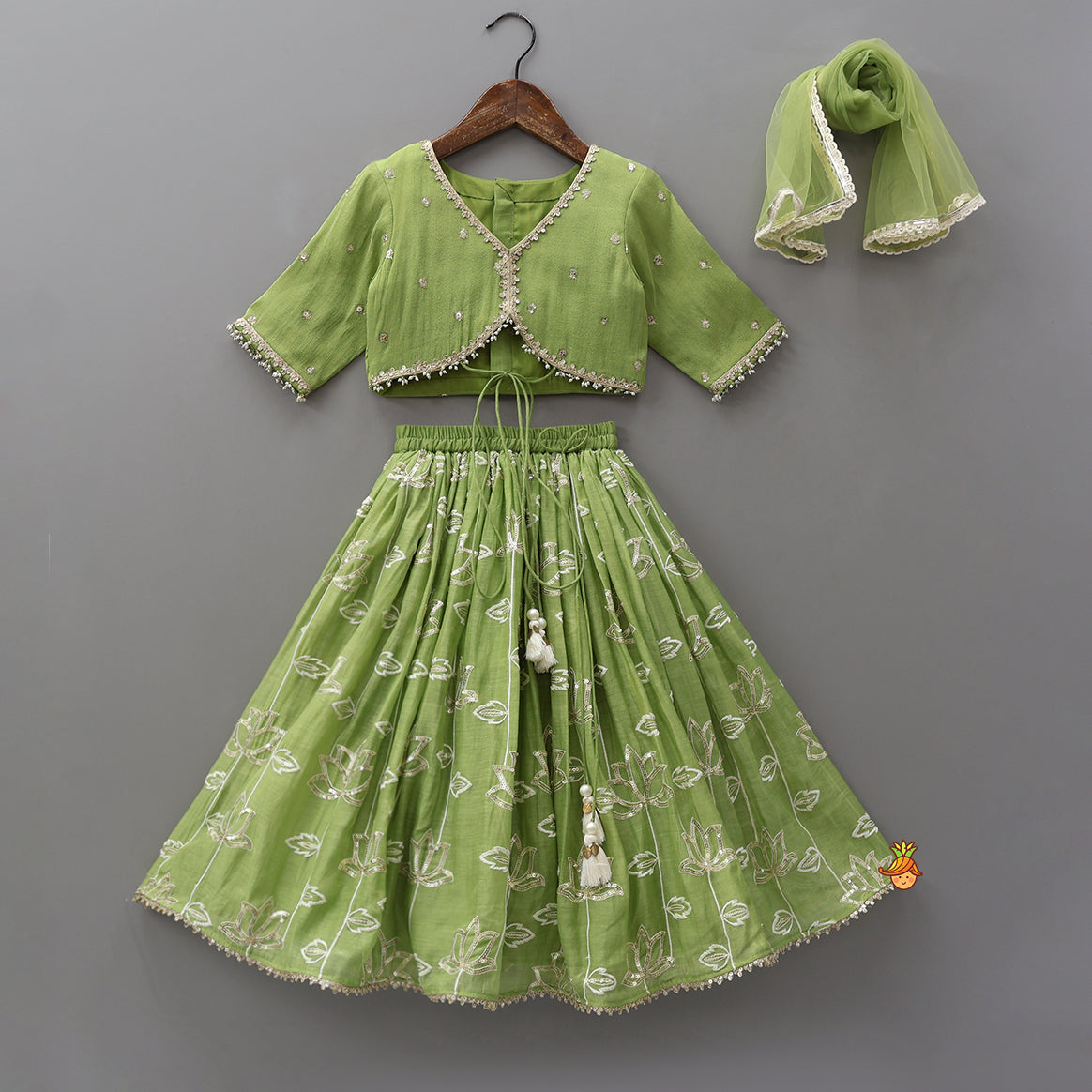 Stylish Top With Sequined Lehenga And Matching Dupatta