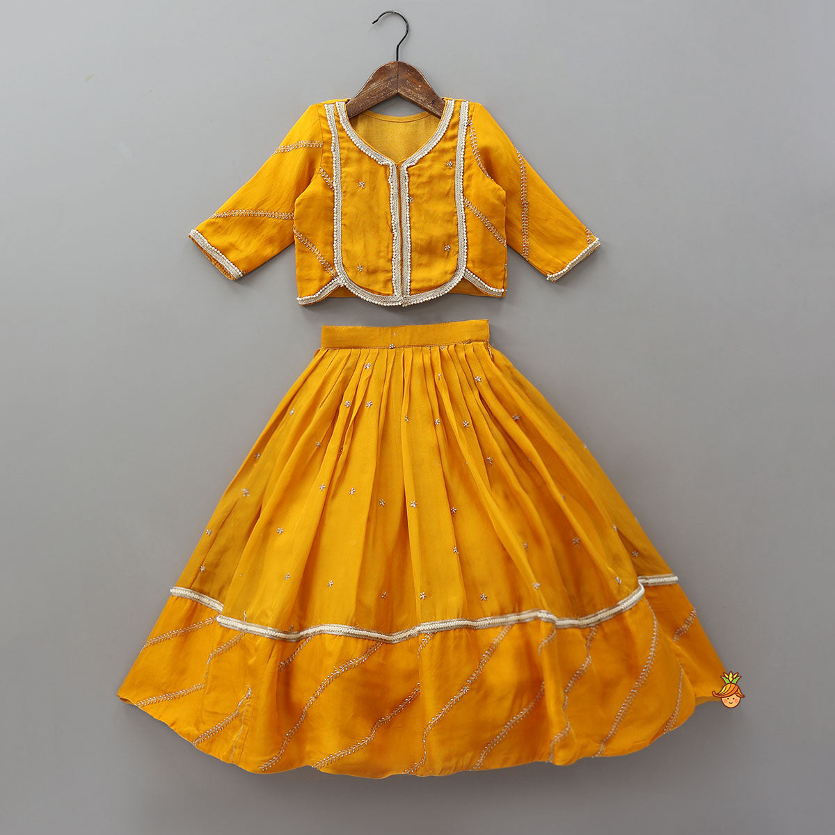 Stunning Lace Work Top And Lehenga With Net Dupatta