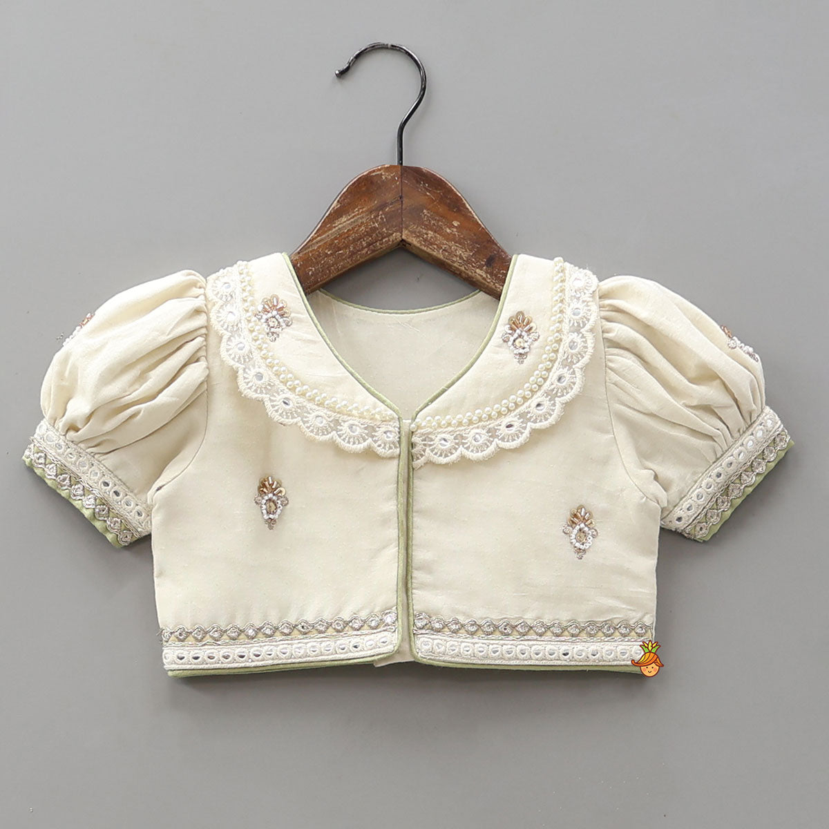 Peter Pan Collar Top And Embroidered Lehenga With Net Dupatta