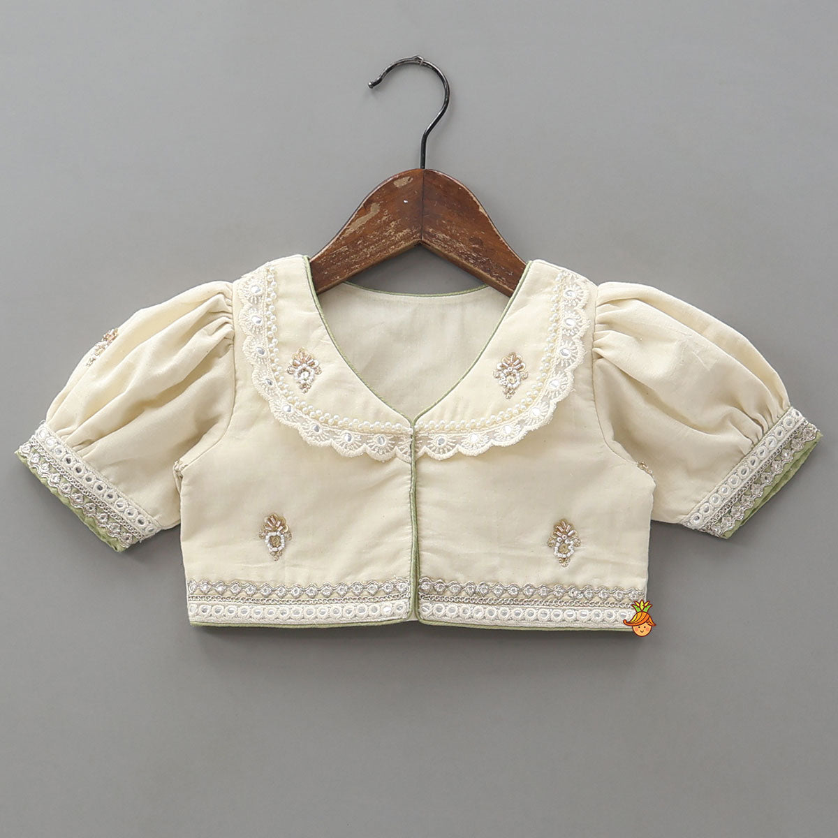 Peter Pan Collar Top And Embroidered Lehenga With Net Dupatta