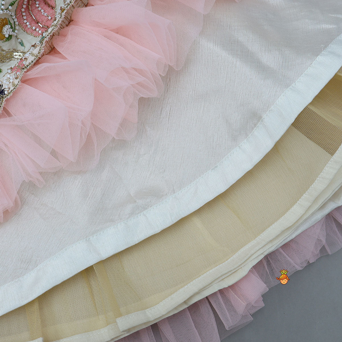 Peter Pan Collar Top And Embroidered Lehenga With Net Dupatta