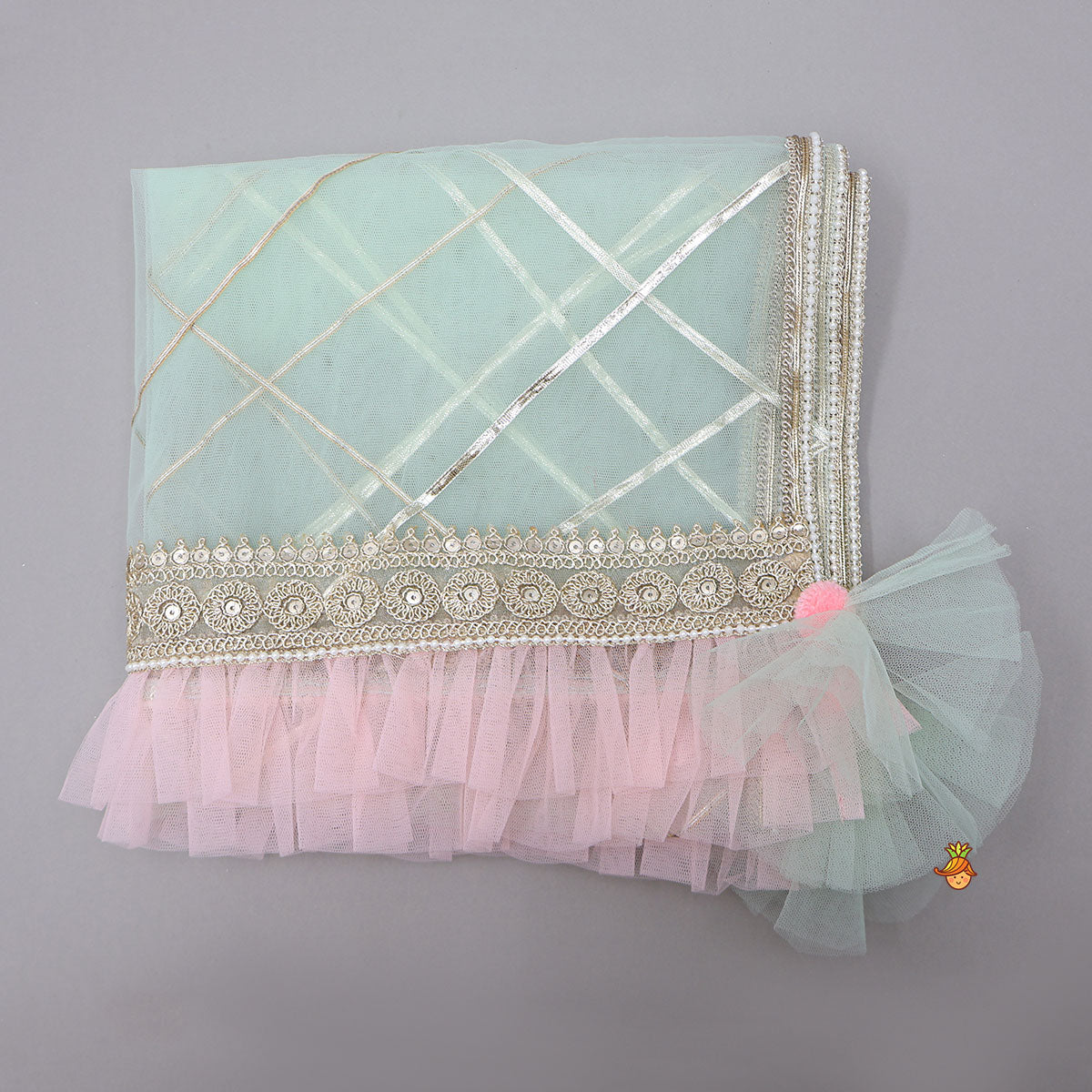 Peter Pan Collar Top And Embroidered Lehenga With Net Dupatta