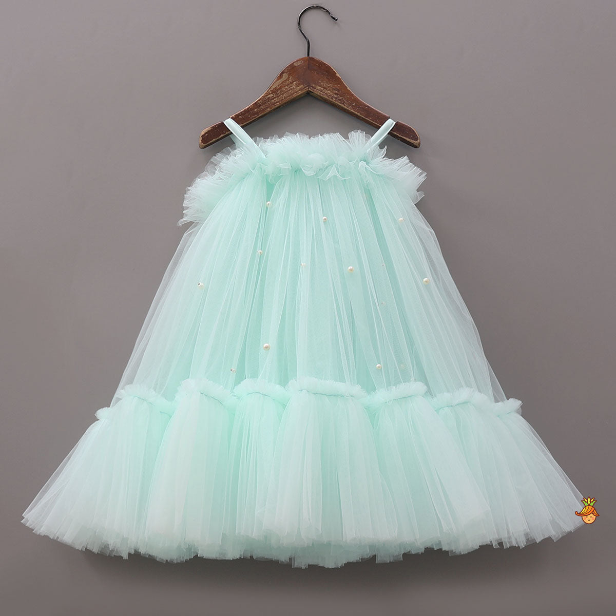Stunning Aqua-Themed Embroidered Dress With Hair Tie