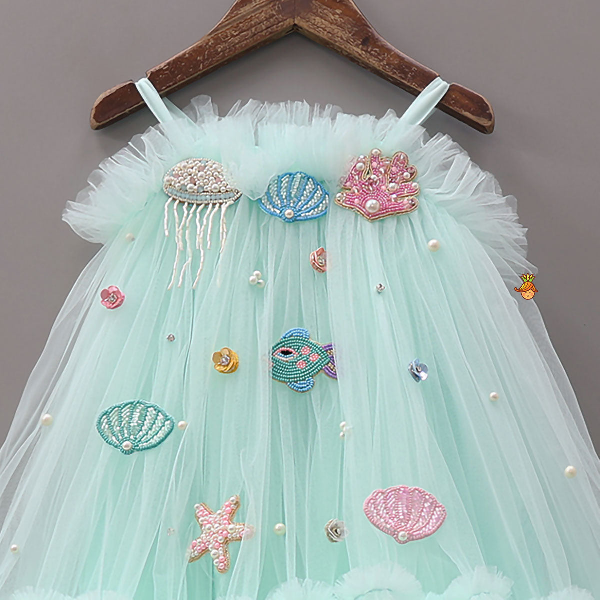 Stunning Aqua-Themed Embroidered Dress With Hair Tie