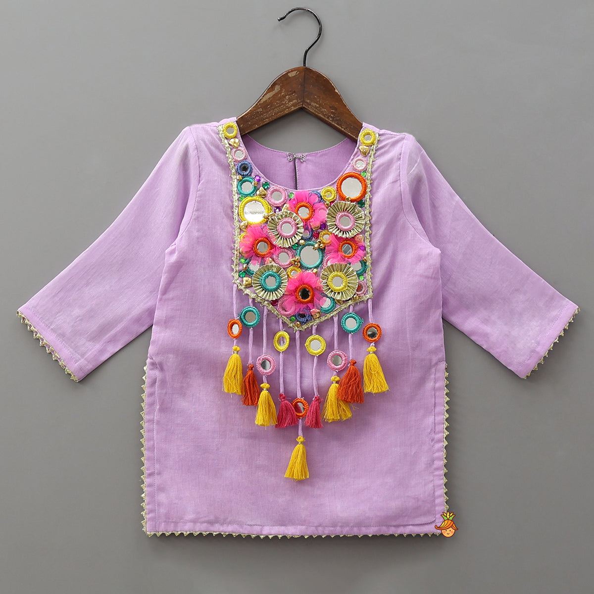 Mirror Work Embellished Kurti With Sharara And Dupatta