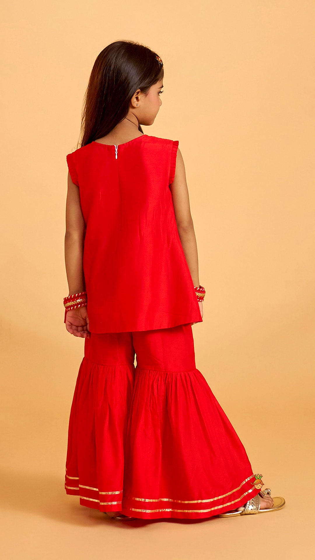 Pleated Armhole Kurti And Sharara With Matching Dupatta
