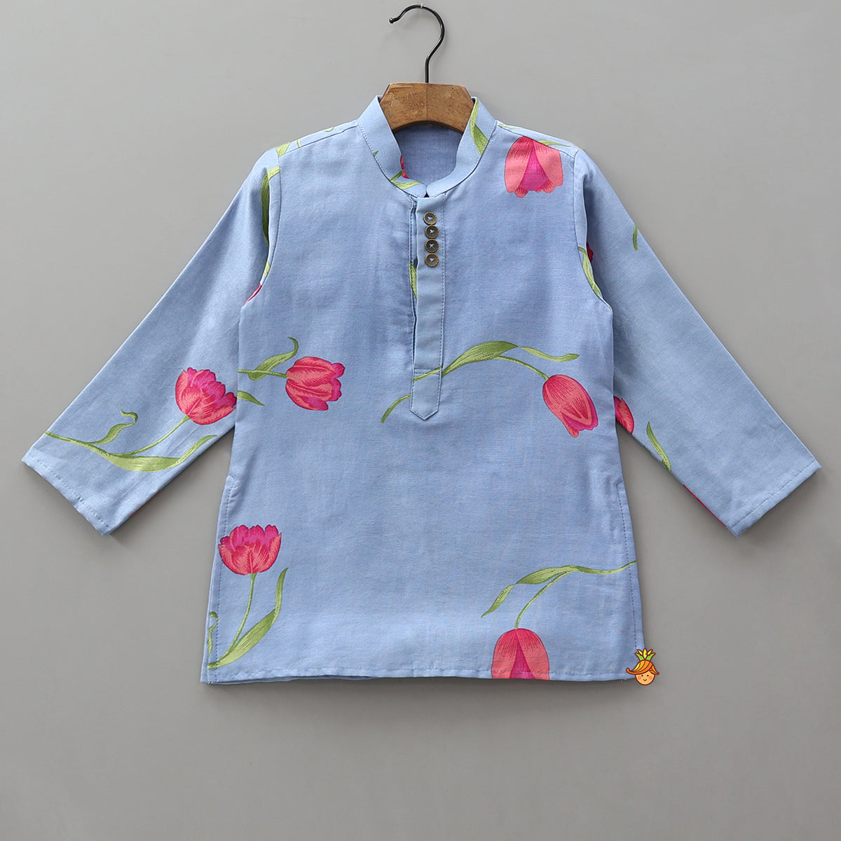 Mandarin-Collar Kurta With Printed Jacket And Pyjama