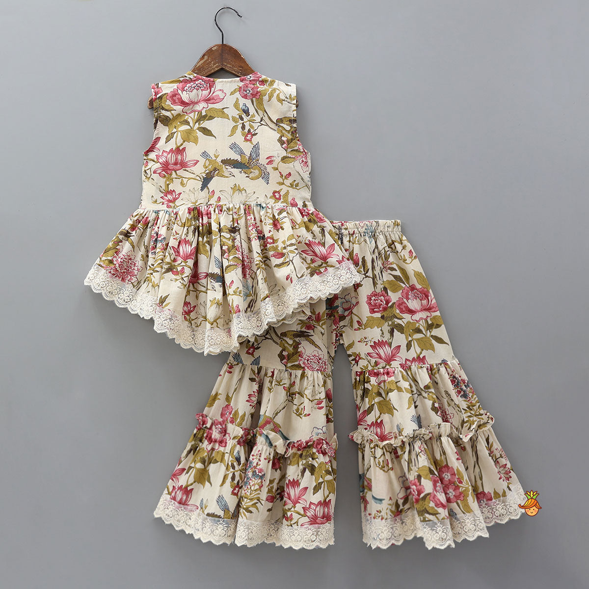 Strappy Adorable Top With Floral Printed Jacket And Sharara