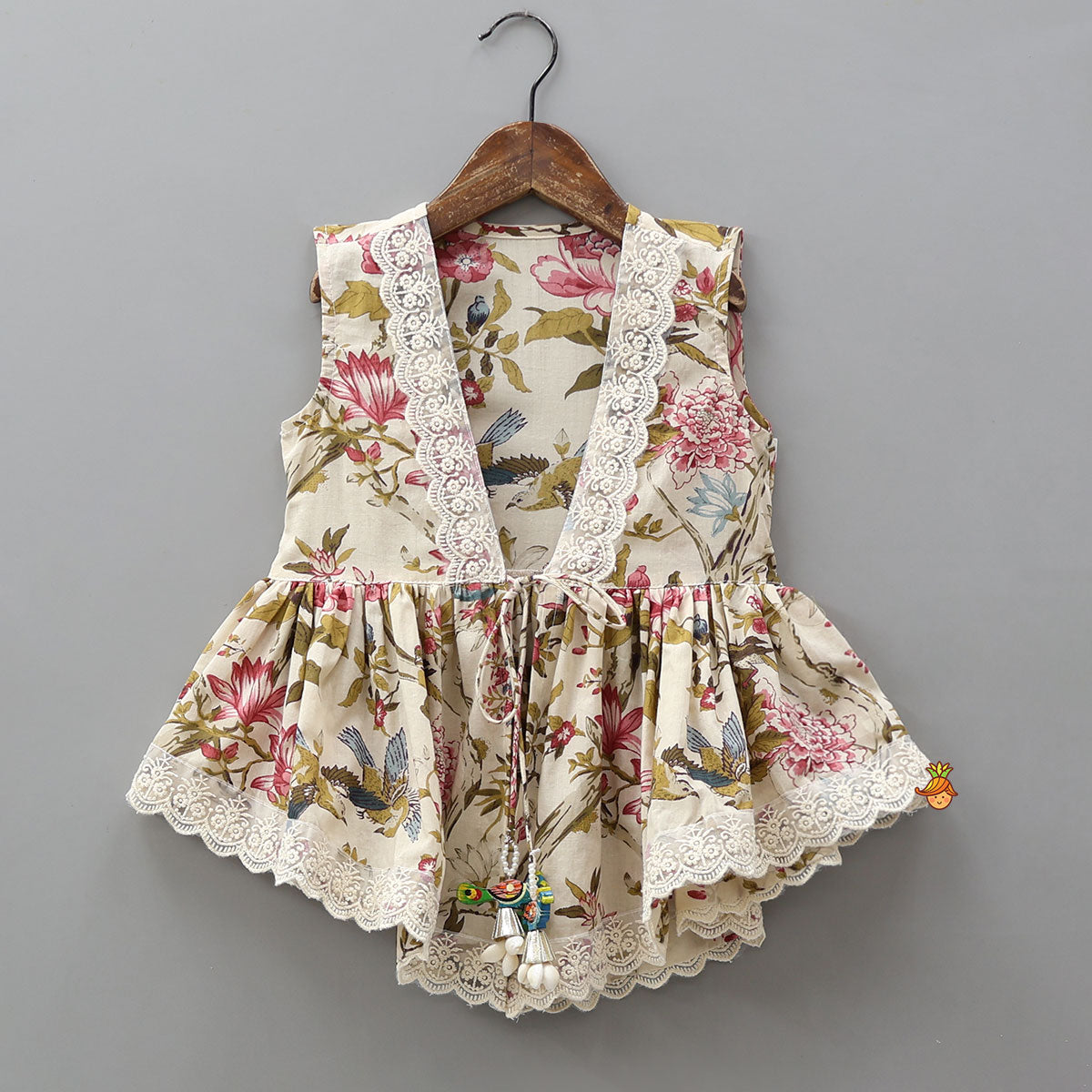 Strappy Adorable Top With Floral Printed Jacket And Sharara