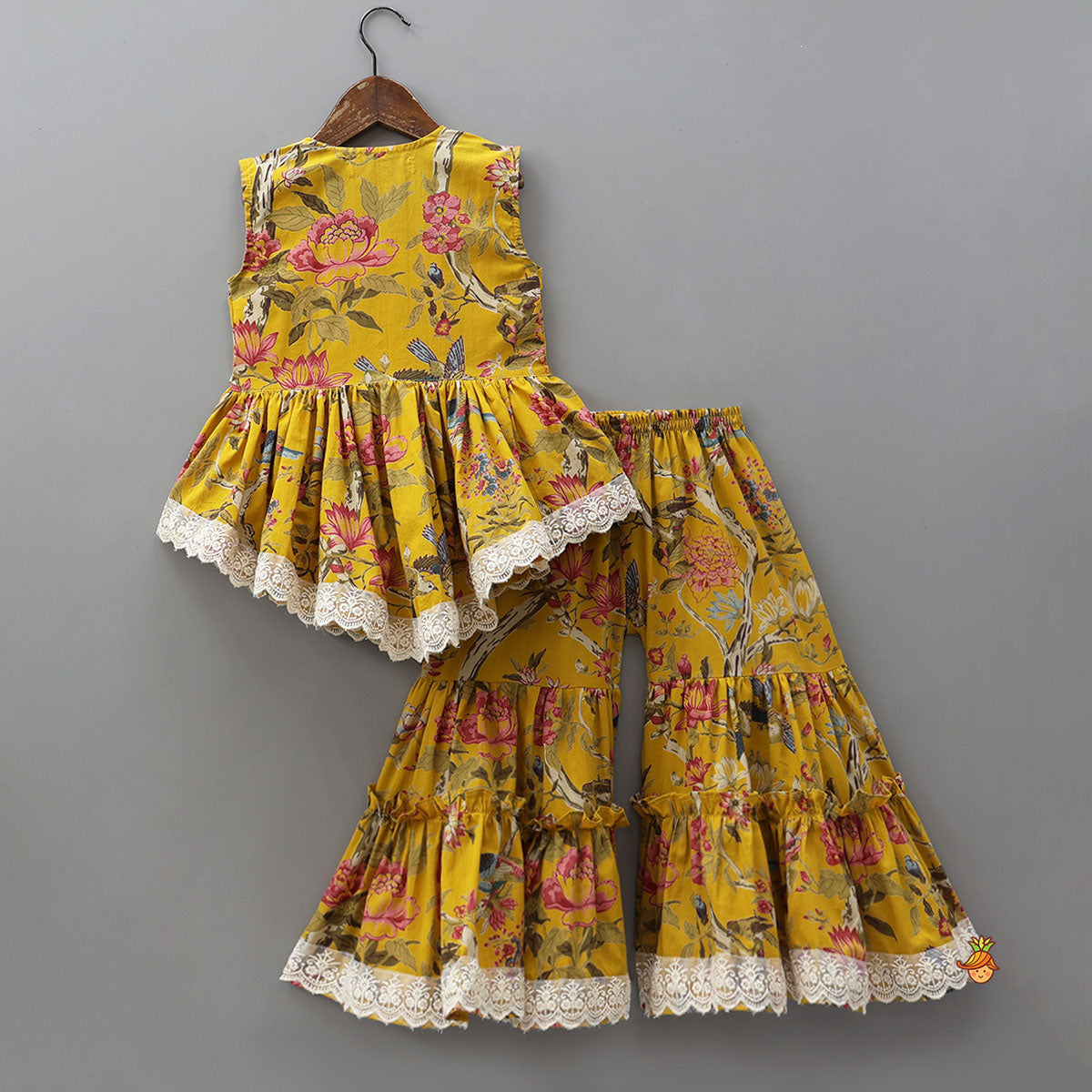 Strappy Top With Floral Printed Jacket And Sharara