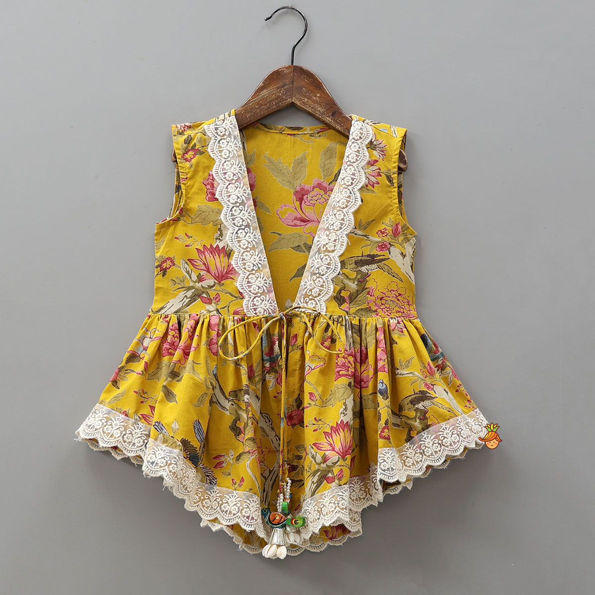 Strappy Top With Floral Printed Jacket And Sharara