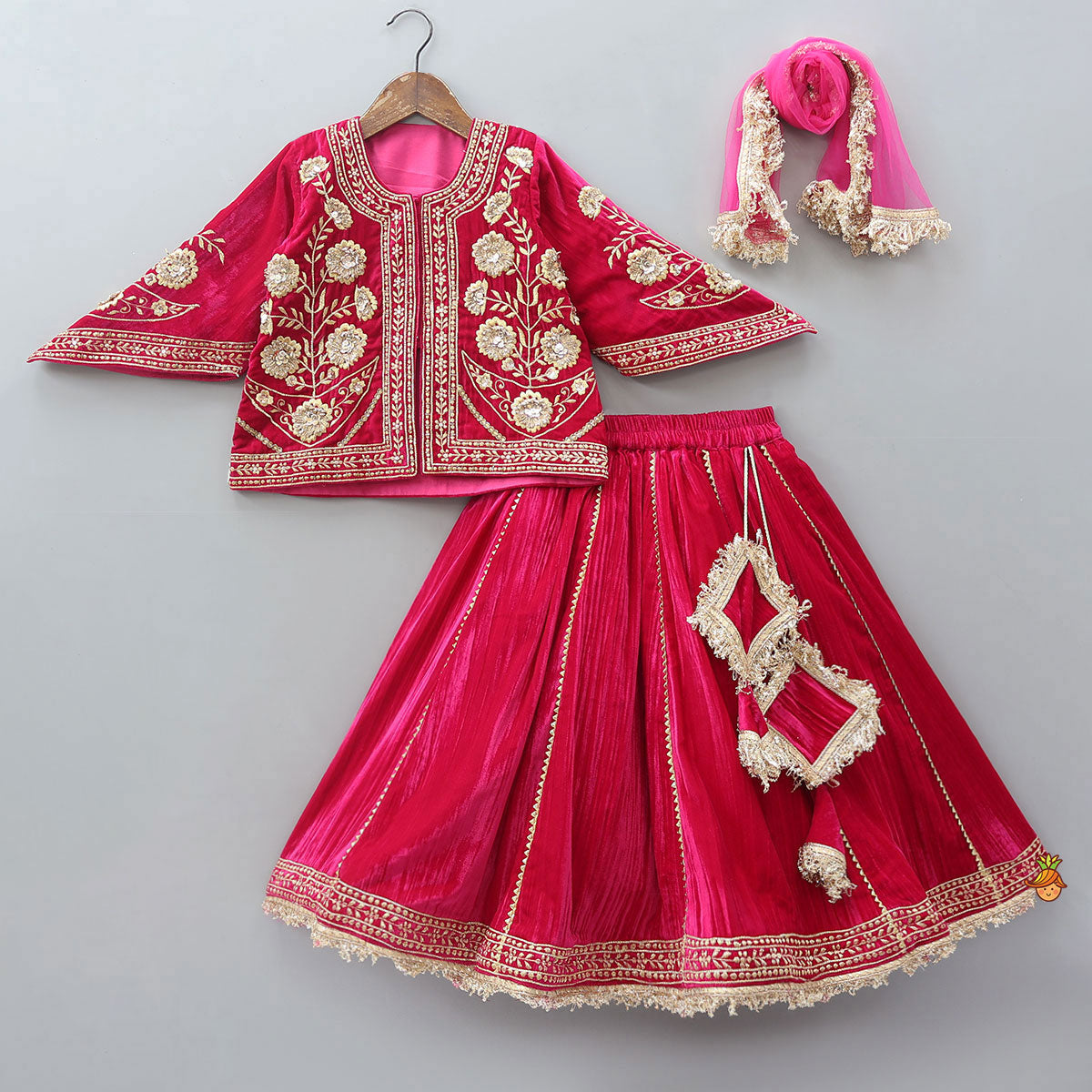 Stylish Flared Sleeves Top And Lehenga With Dupatta