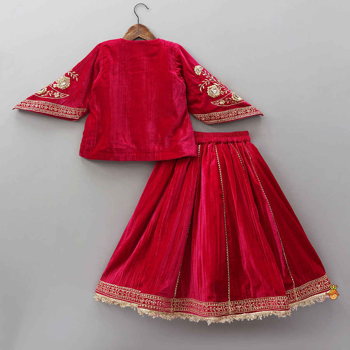 Stylish Flared Sleeves Top And Lehenga With Dupatta