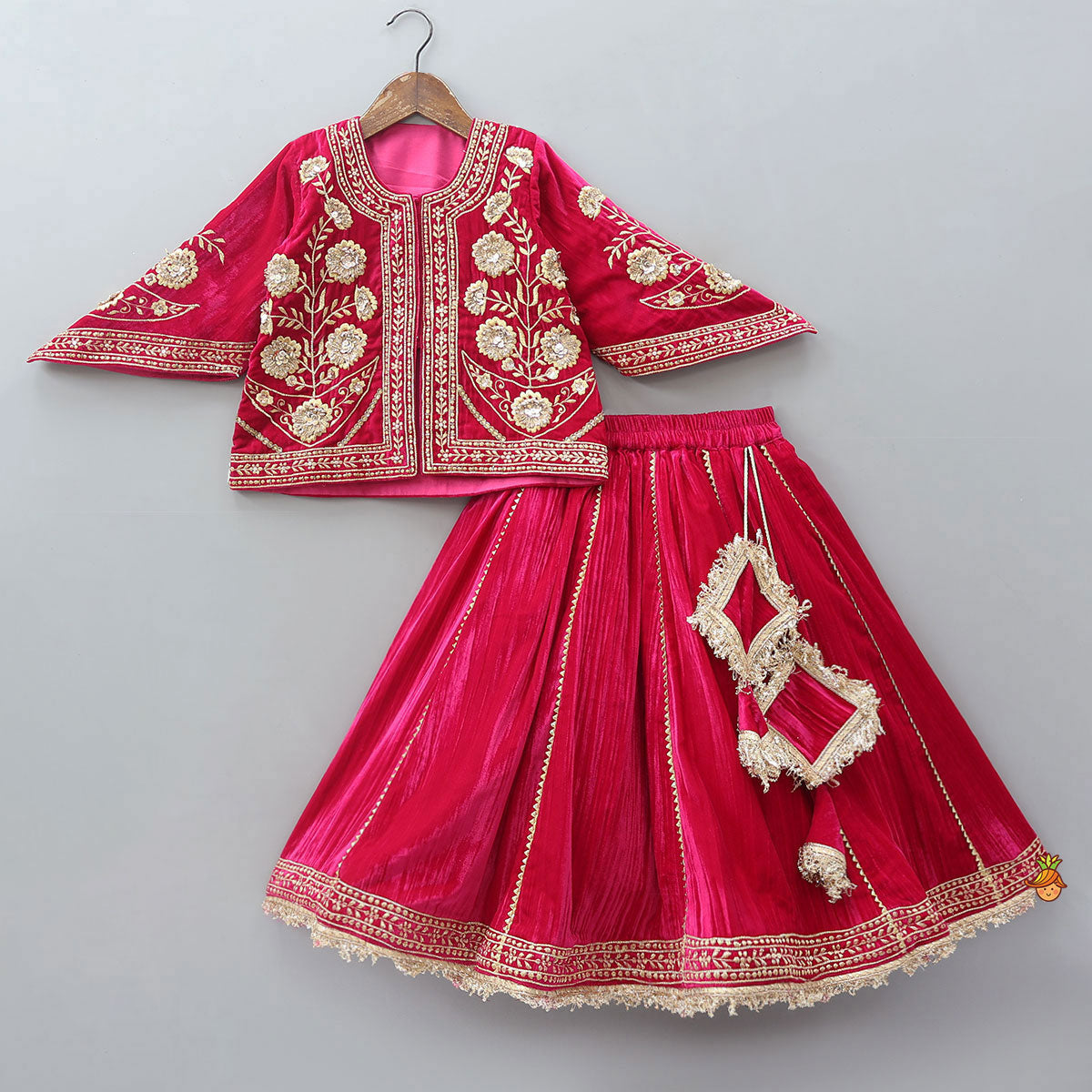 Stylish Flared Sleeves Top And Lehenga With Dupatta