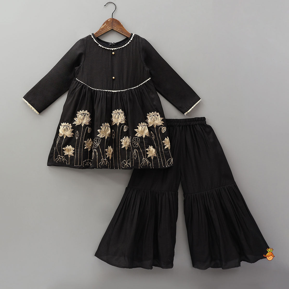 Floral Embroidered Kurti And Sharara With Matching Dupatta