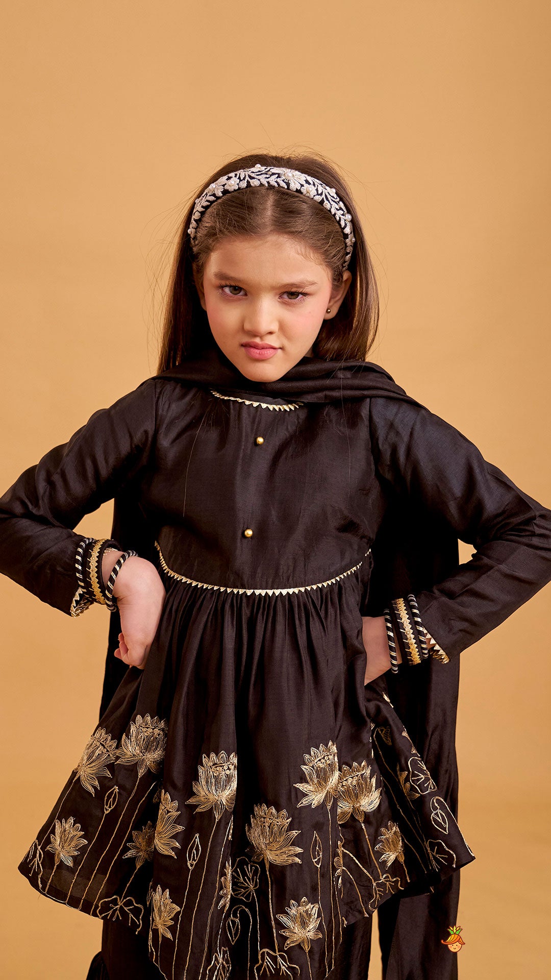 Floral Embroidered Kurti And Sharara With Matching Dupatta