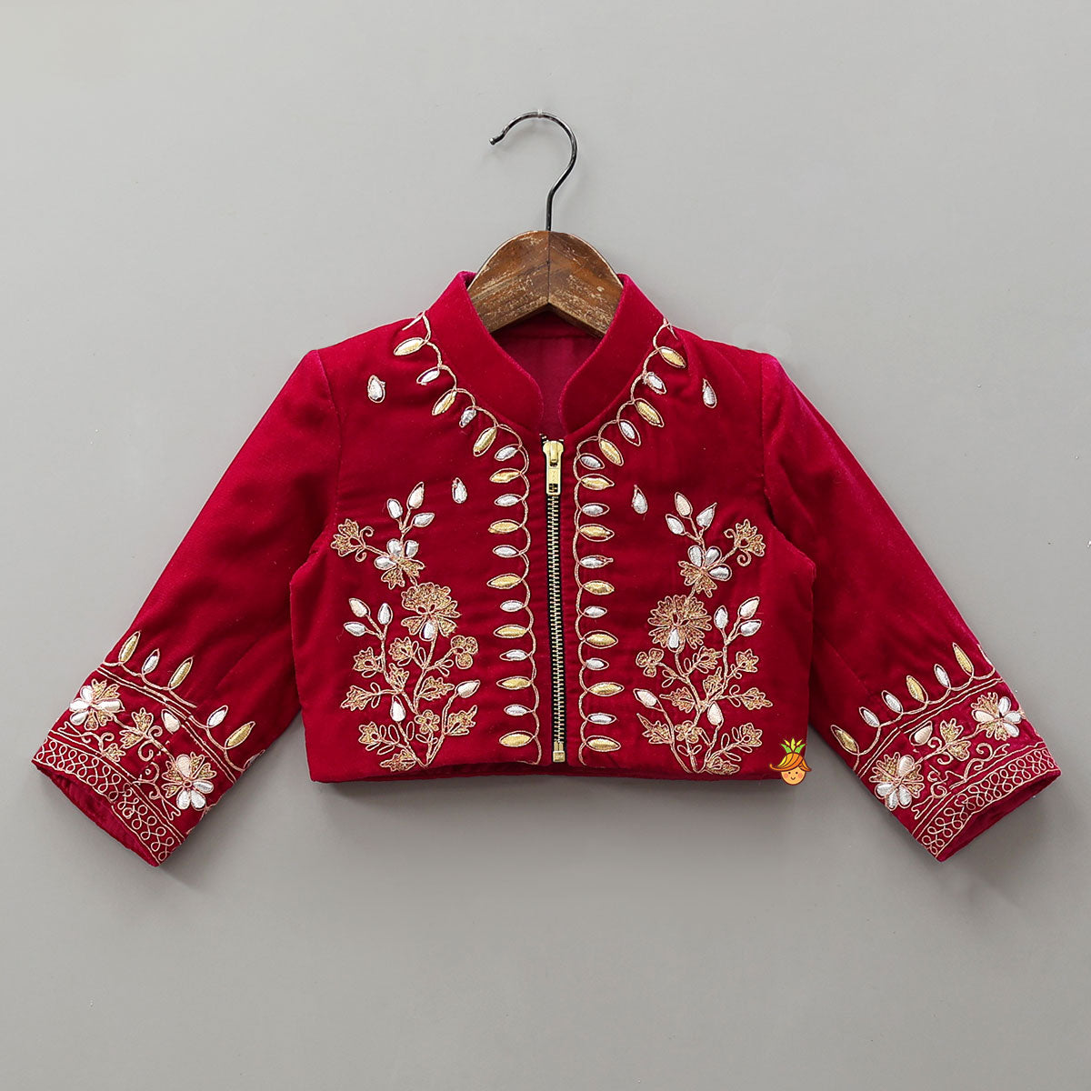 Stand Collar Velvet Top And Lehenga