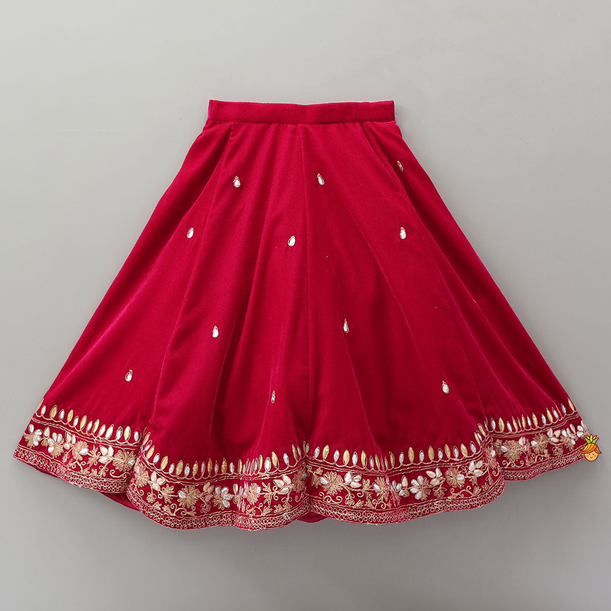Stand Collar Velvet Top And Lehenga