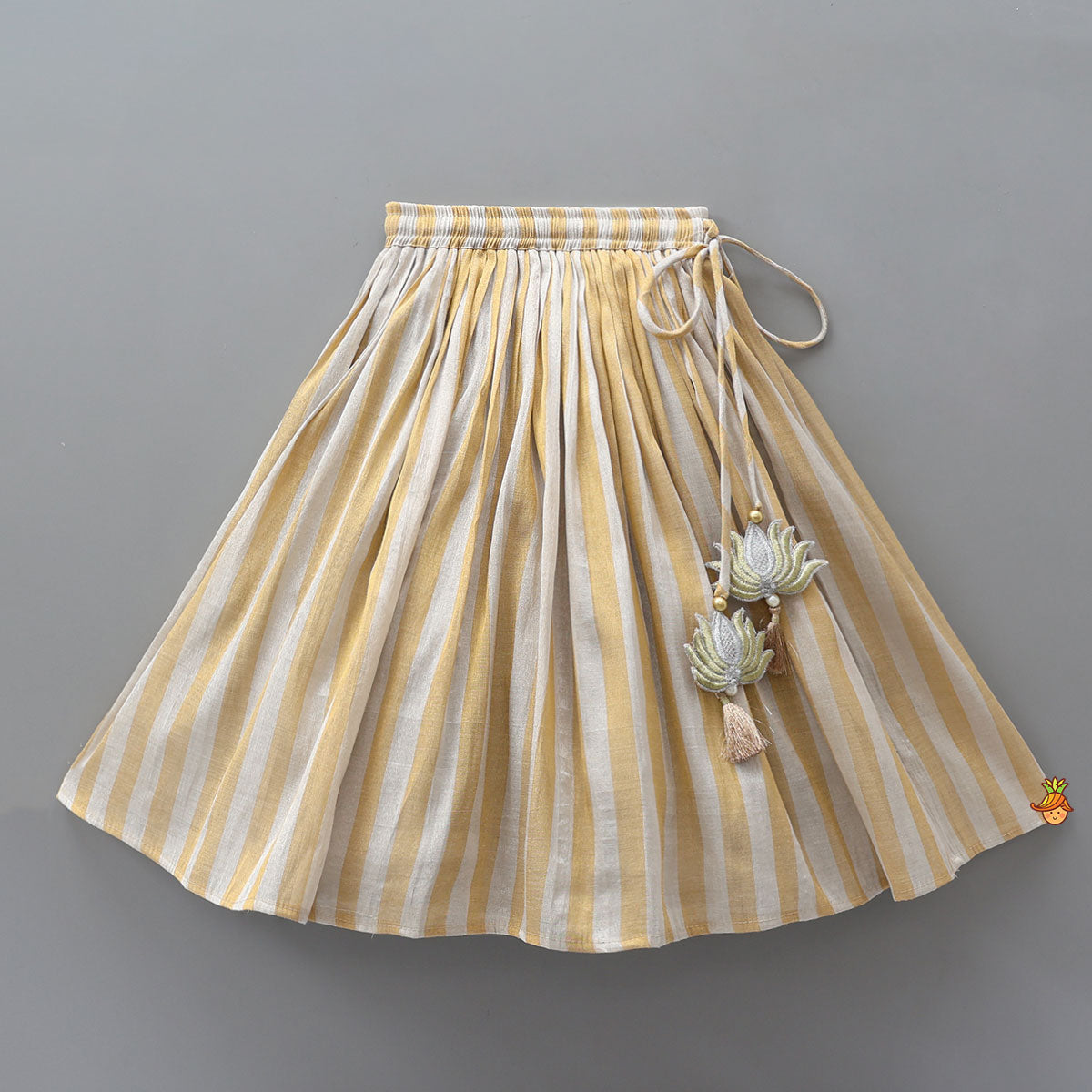 Pleated Neckline Striped Top And Lehenga