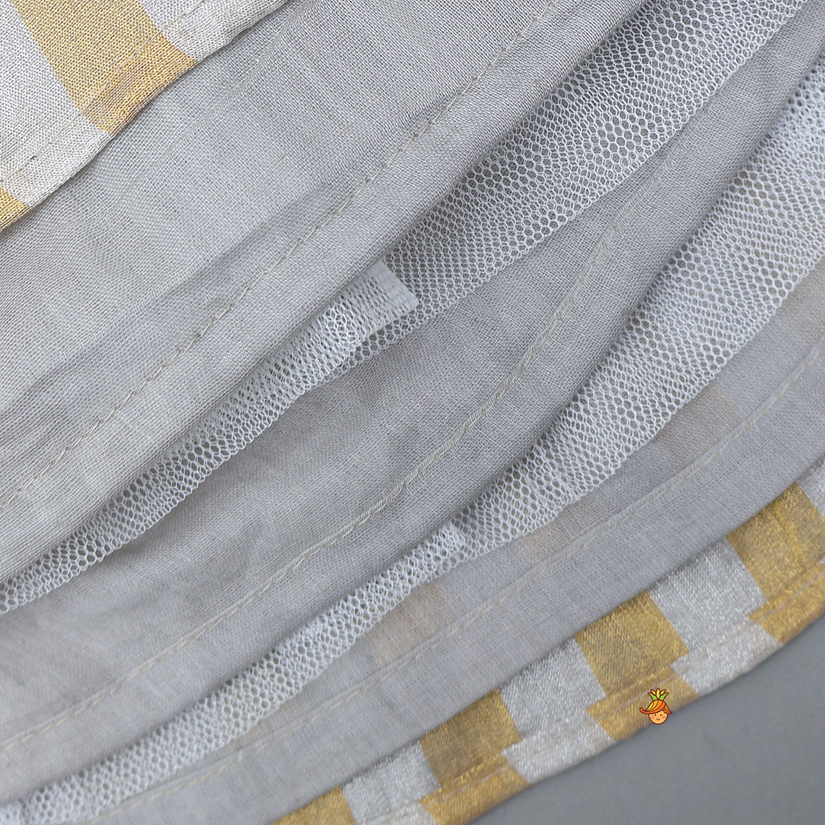 Pleated Neckline Striped Top And Lehenga