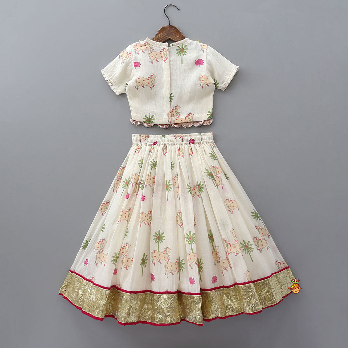 Adorable Printed Top With Fringed Detailing And Lehenga