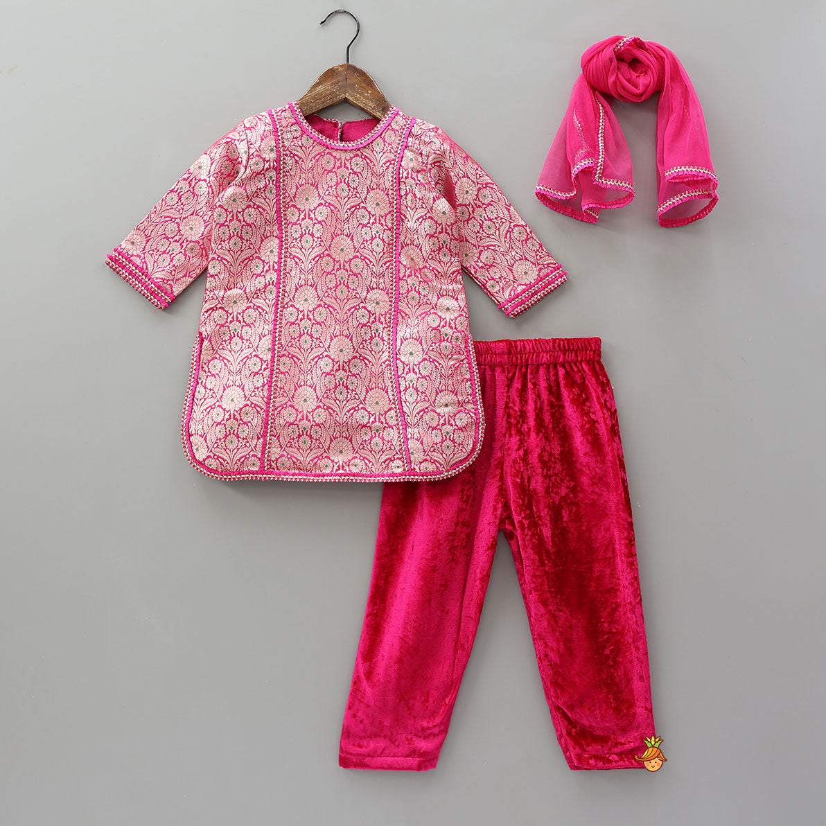 Brocade Kurti And Velvet Pant With Matching Dupatta