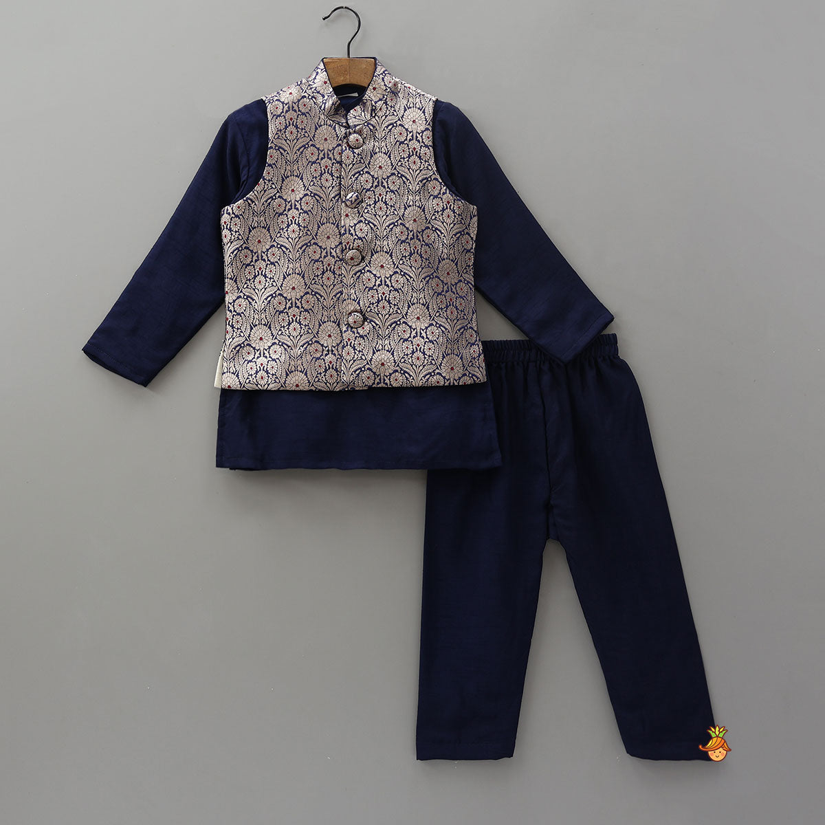 Ethnic Kurta With Brocade Jacket And Pyjama