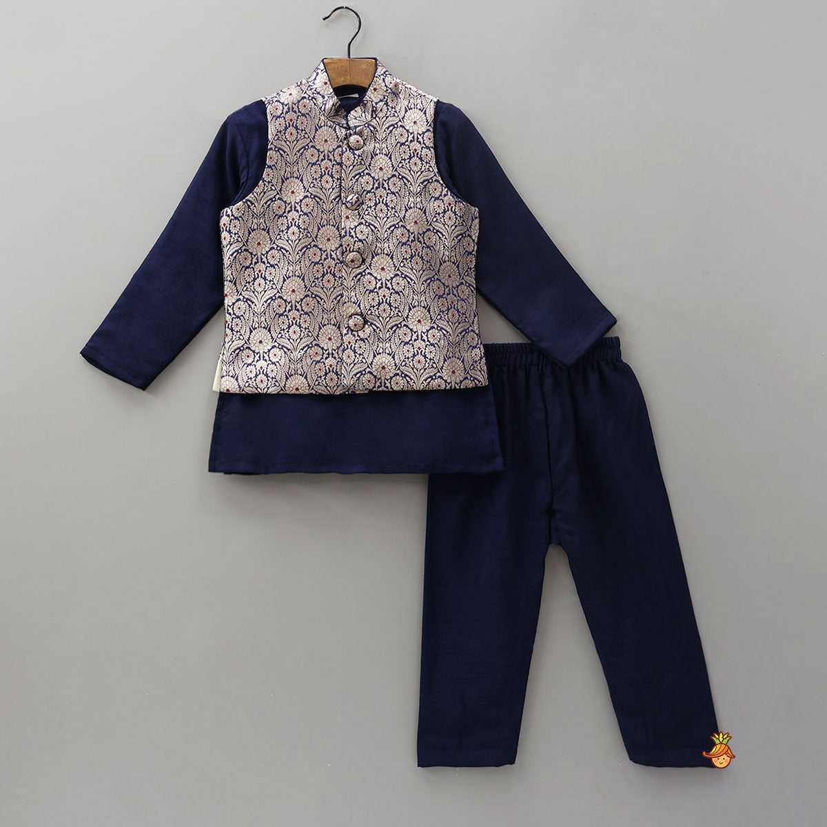 Ethnic Kurta With Brocade Jacket And Pyjama