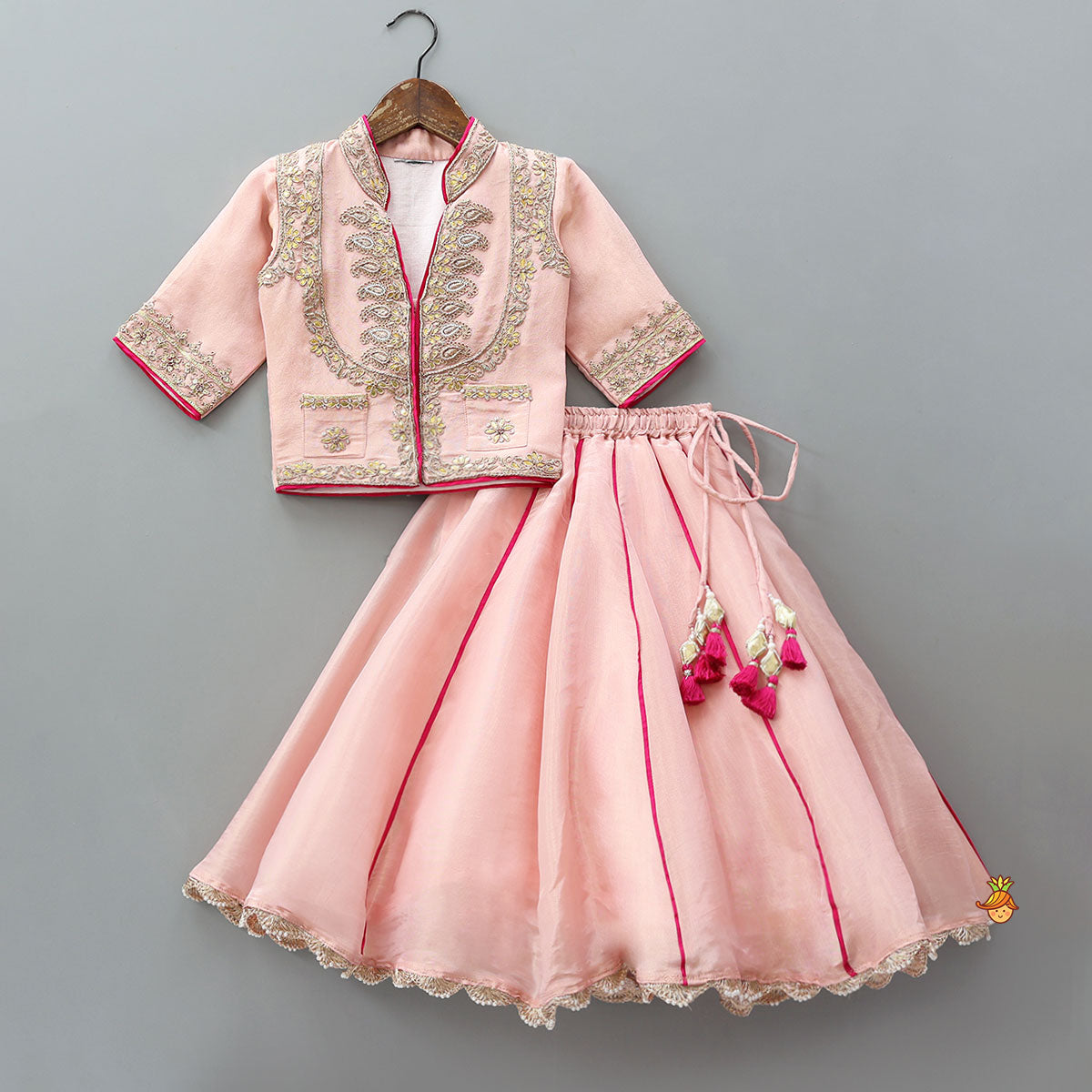 Jacket-Style Embroidered Top And Lehenga