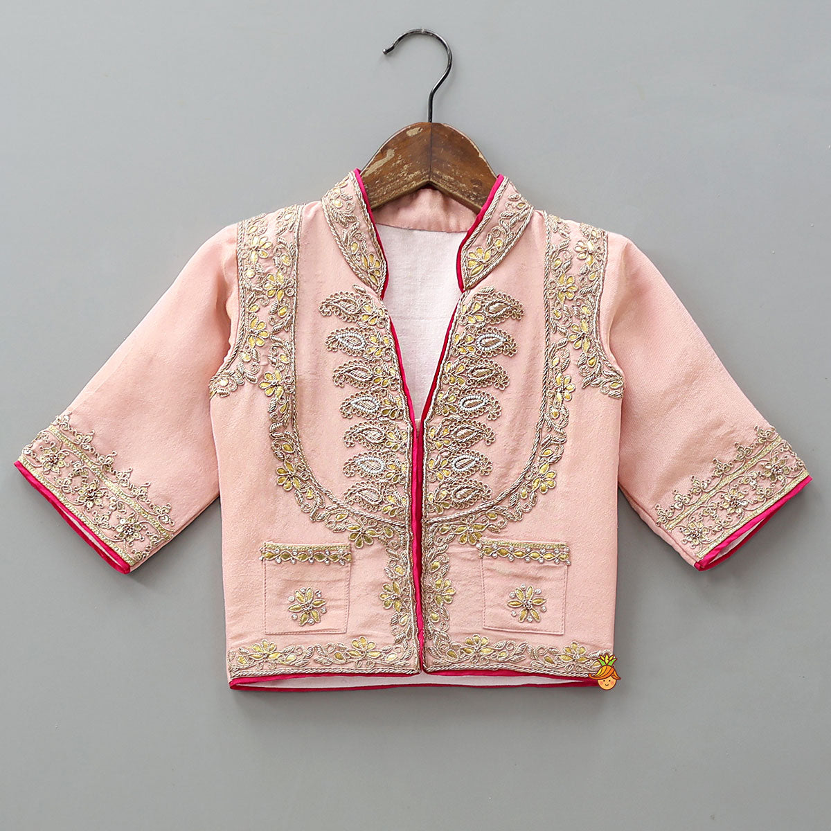 Jacket-Style Embroidered Top And Lehenga