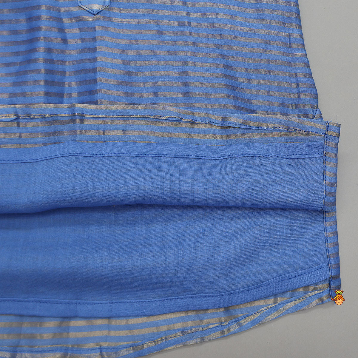 Striped Mandarin Collar Kurta With Open Jacket And Pyjama