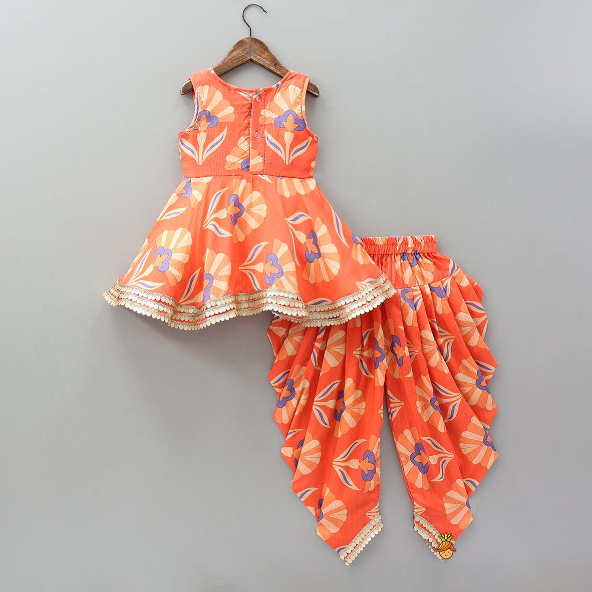 Sleeveless Printed Lace Adorned Kurti With Matching Dhoti