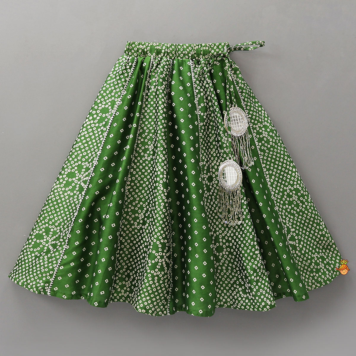 Faux Mirror Work Top And Bandhani Printed Lehenga