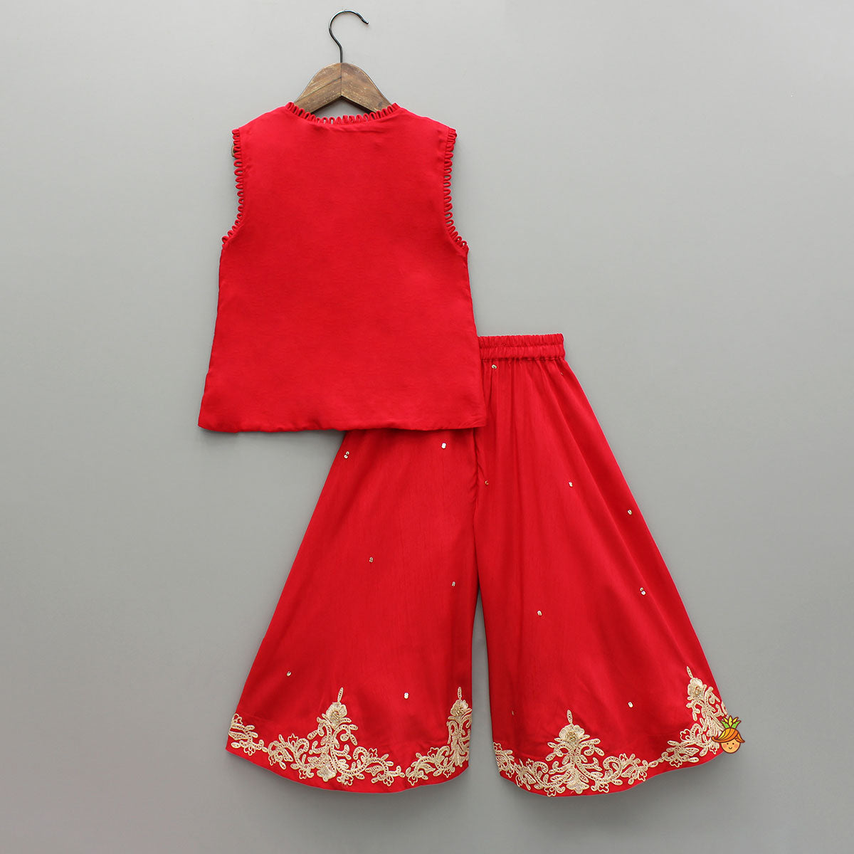 Red Embroidered Top And Palazzo