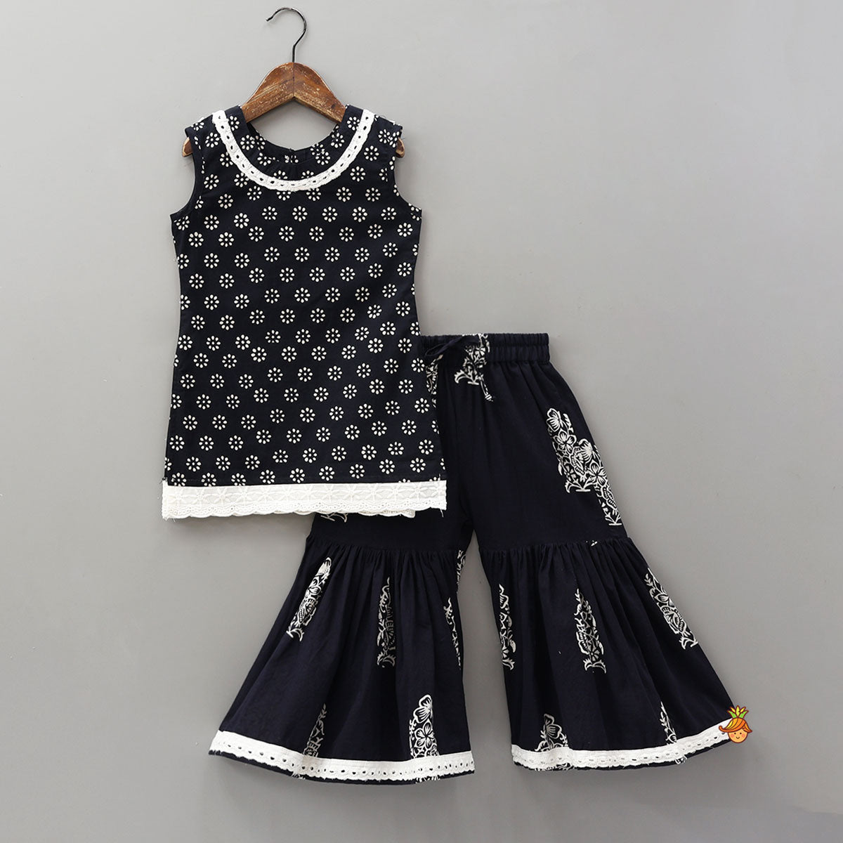 Round Neck Cotton Kurti With Matching Sharara