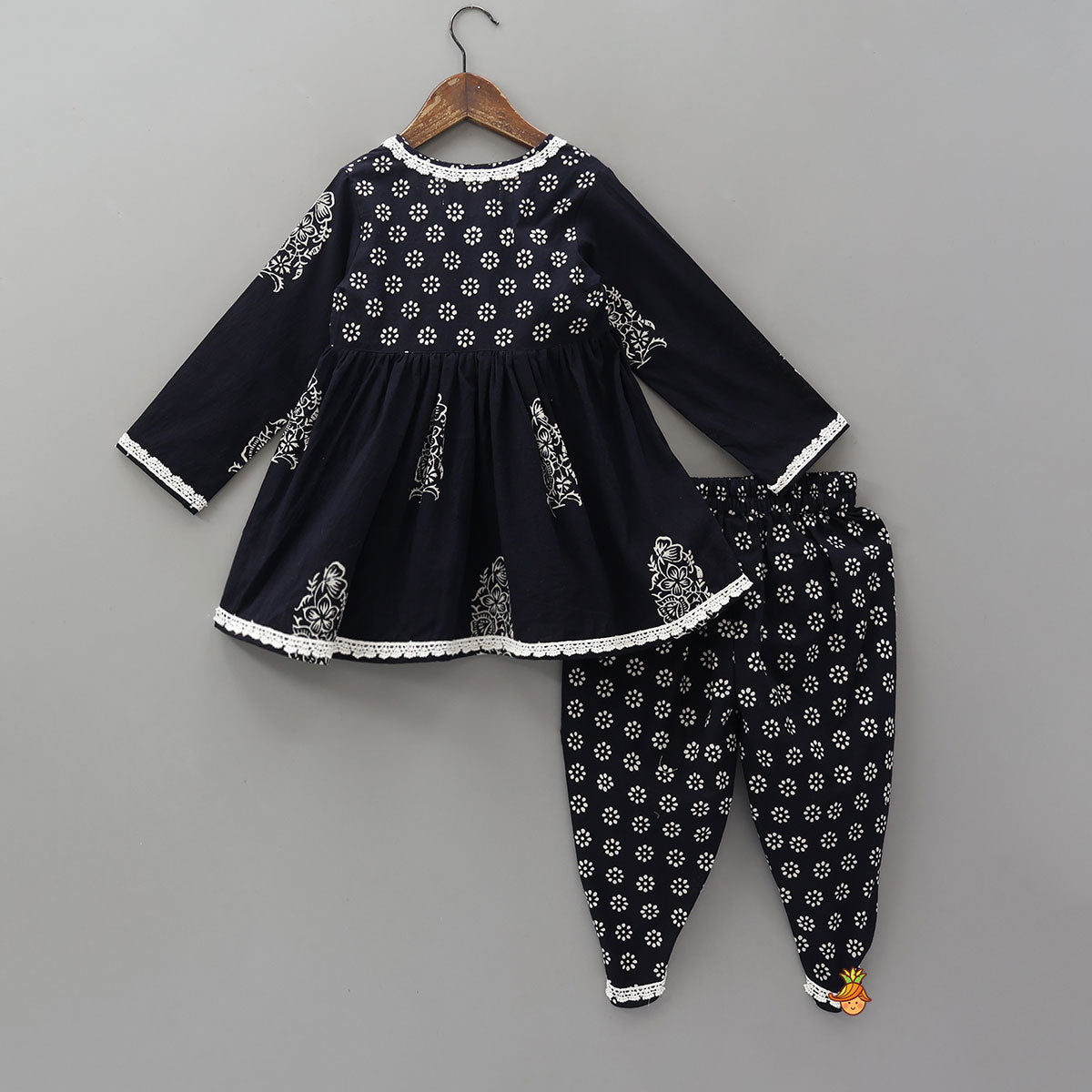 Hand Block Printed Angarkha Ethnic Kurti With Dhoti