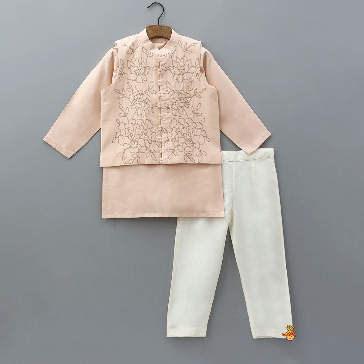 Kurta With Potli Button Detailed Jacket And Pyjama