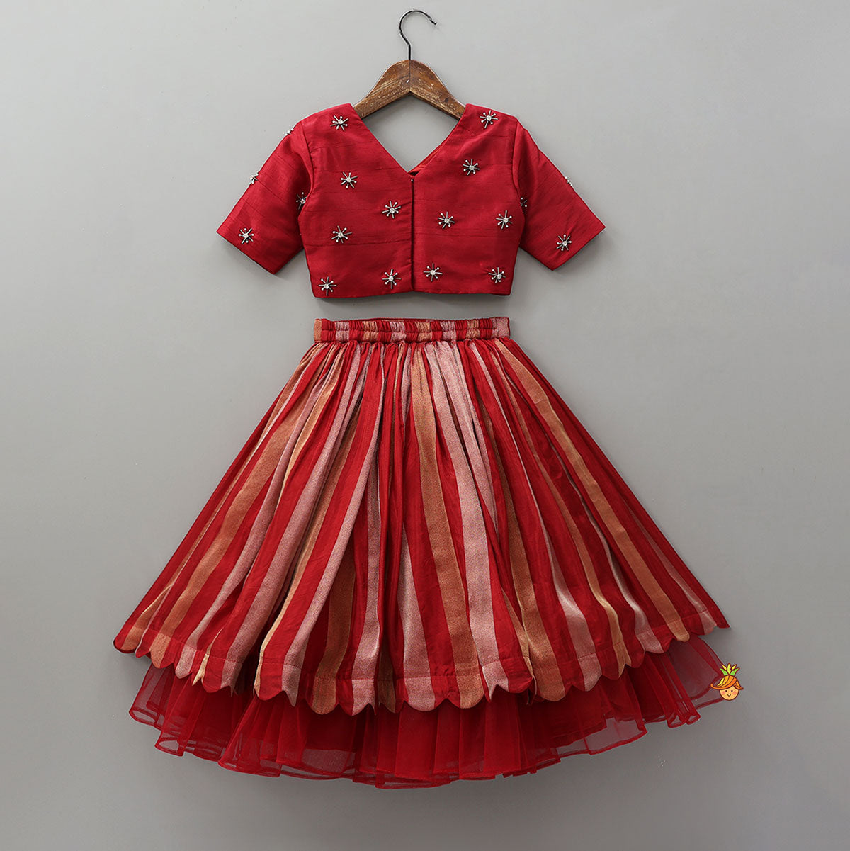 Charming Top With Striped Lehenga And Dupatta