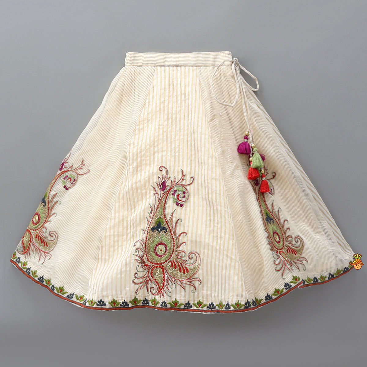 Thread Embroidered Frills Enhanced Top And Lehenga