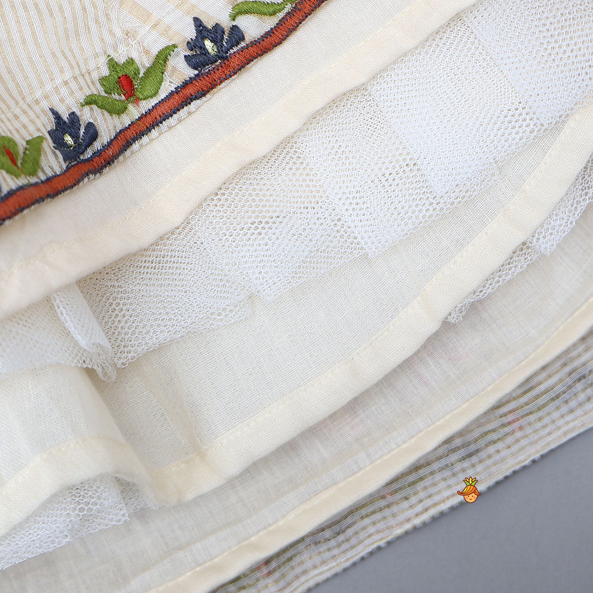 Thread Embroidered Frills Enhanced Top And Lehenga