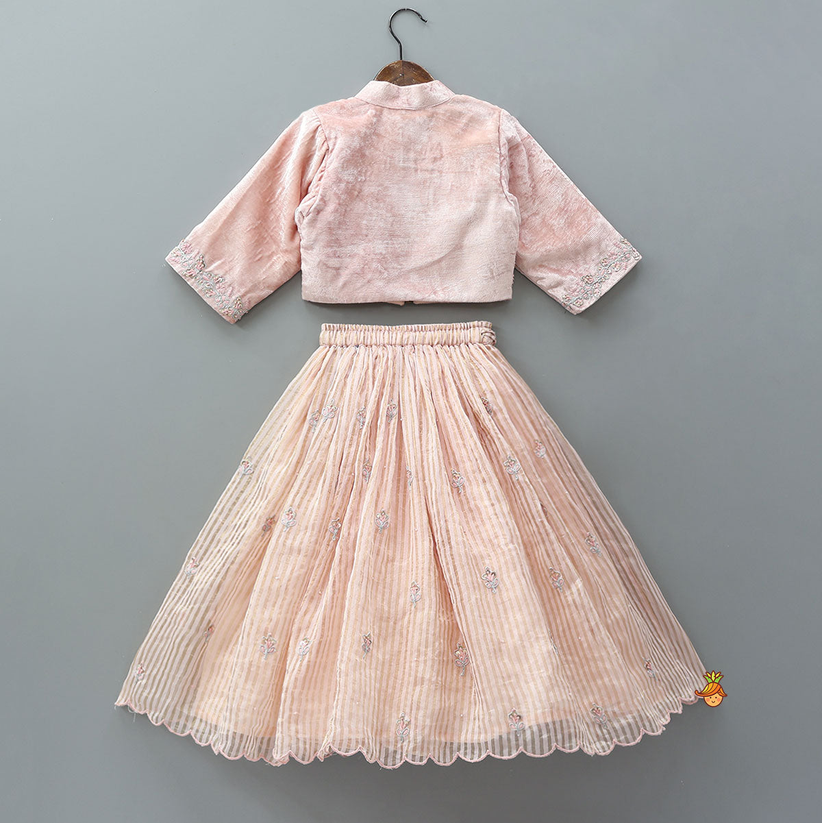 Thread Embroidered Velvet Top And Lehenga