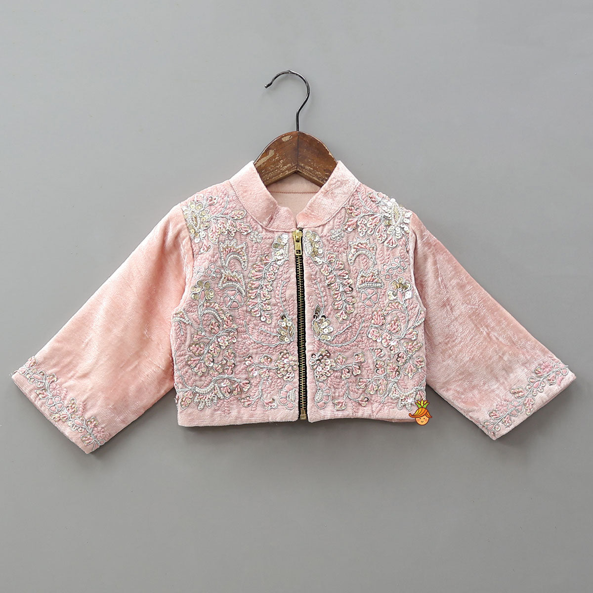 Thread Embroidered Velvet Top And Lehenga