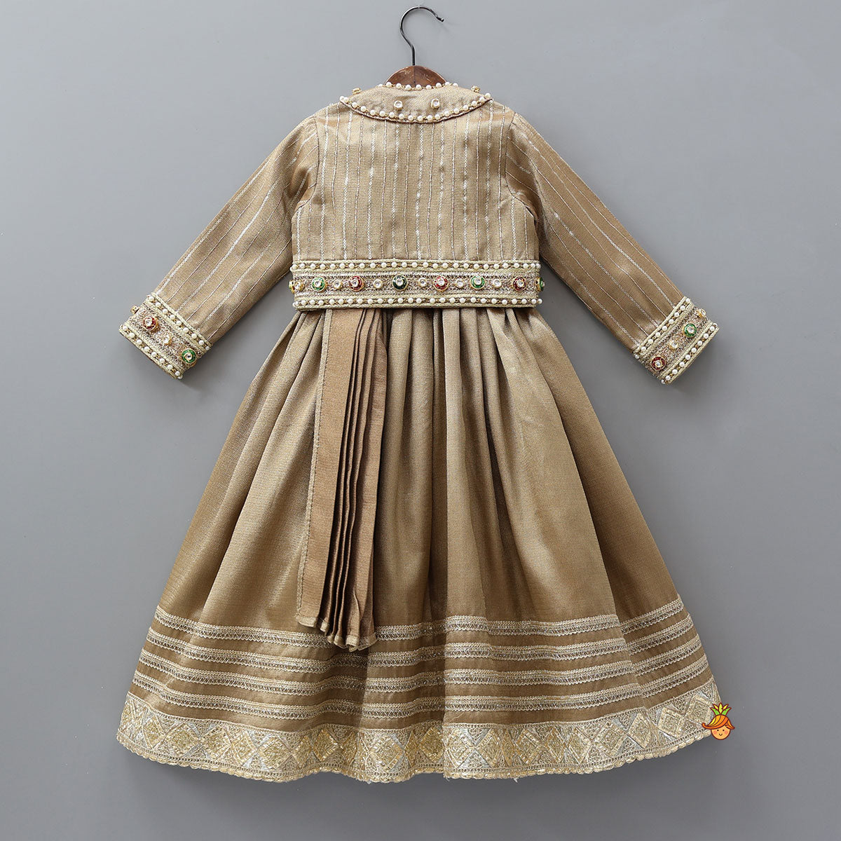 Stunning Pleated Cape Anarkali With Jacket And Matching Hairband