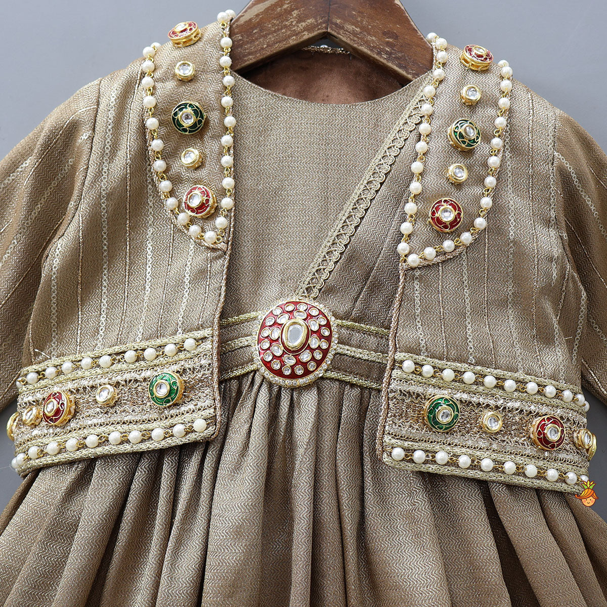 Stunning Pleated Cape Anarkali With Jacket And Matching Hairband